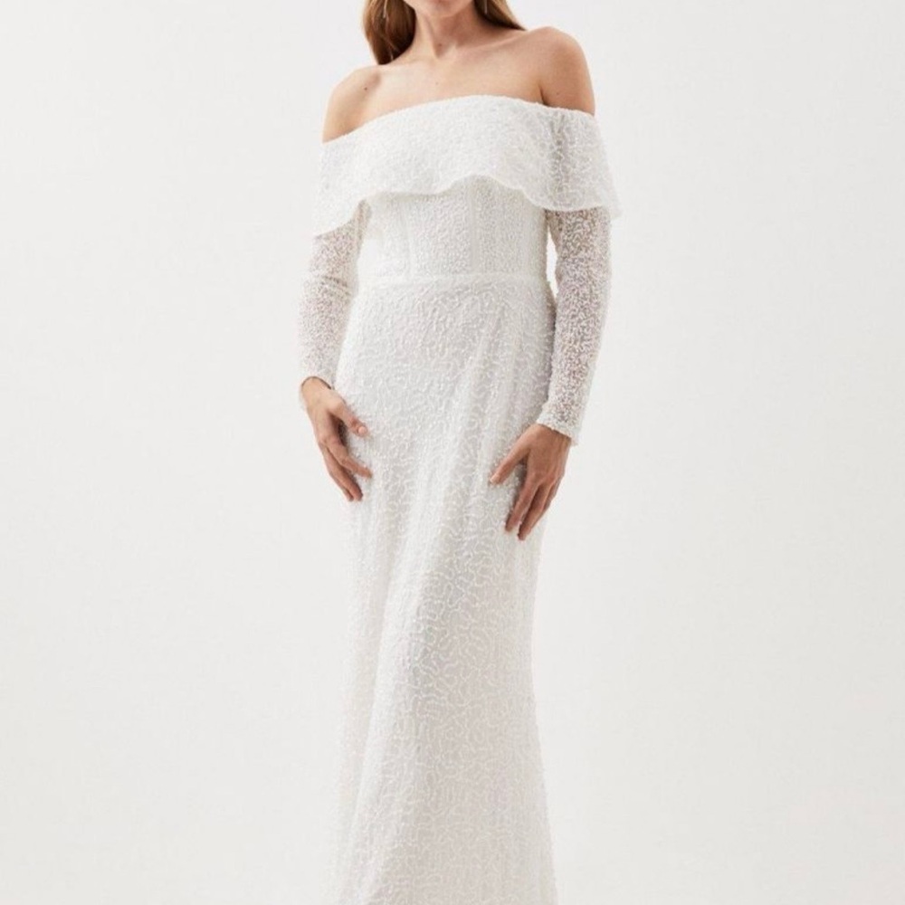 Karen Millen Off-Shoulder White Lace Gown